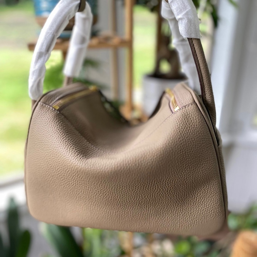 Taupe brown Togo leather Lindy Shoulder Crossbodu Duble Zop Bag - Picture 3 of 12